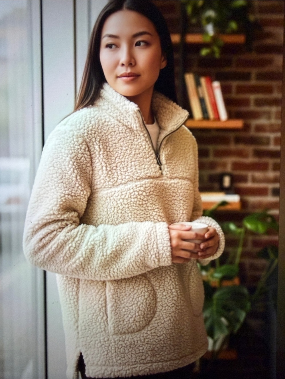 Love Tree Cream Teddy Sherpa Pullover Jacket with Half-Zip. NWOT